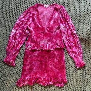 Loveshackfancy Evan Pink Tie Dye Longsleeve Mini Dress